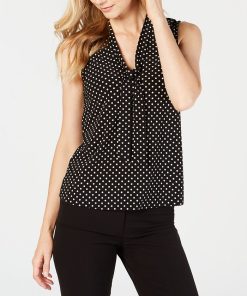 Anne Klein Printed Tie-Neck Top