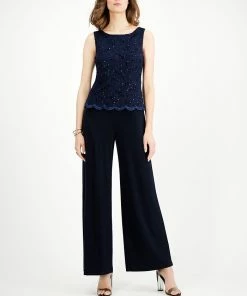 Connected Embellished Lace-Overlay Jumpsuit