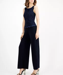 Connected Embellished Lace-Overlay Jumpsuit -CeCe cloth-shop 13077086 fpx