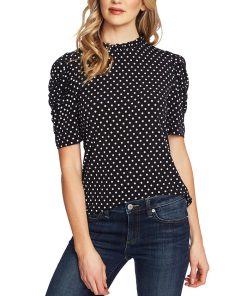 CeCe Ruched Polka-Dot Top