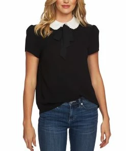 CeCe Tie-Neck Peter Pan-Collar Top