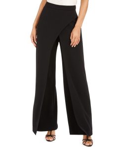 Adrianna Papell Crepe Draped-Front Wide-Leg Pants
