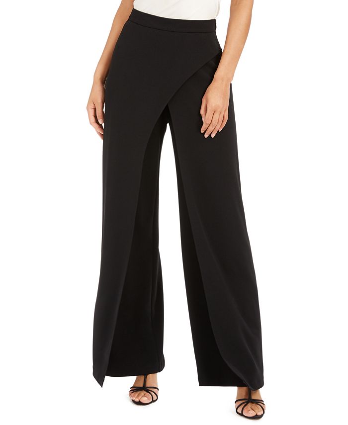 Crepe Draped-Front Wide-Leg Pants Adrianna Papell Crepe Draped-Front Wide-Leg Pants -CeCe cloth-shop