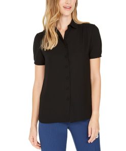 Anne Klein Cap-Sleeve Button-Up Blouse