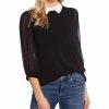 CeCe Women's Collared Clip-Dot Long Sleeve Knit Top