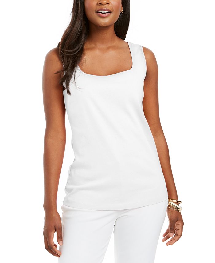 Karen Scott Quare-Neck Cotton Tank Top, Created For Macy's 1 Karen Scott Quare-Neck Cotton Tank Top, Created For Macy's
