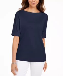 Karen Scott Cotton Boat-Neck Top, Created For Macy's -CeCe cloth-shop 16109236 fpx