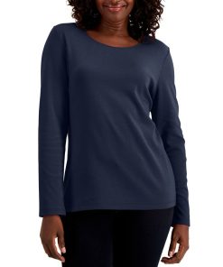 Karen Scott Long Sleeve Cotton Scoop-Neckline Top, Created For Macy's