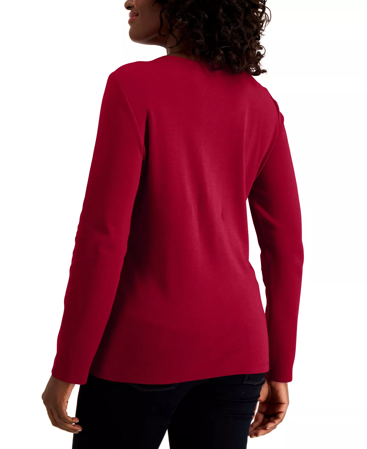 Karen Scott Long Sleeve Cotton Scoop-Neckline Top, Created For Macy's 4 Karen Scott Long Sleeve Cotton Scoop-Neckline Top, Created For Macy's - Image 4