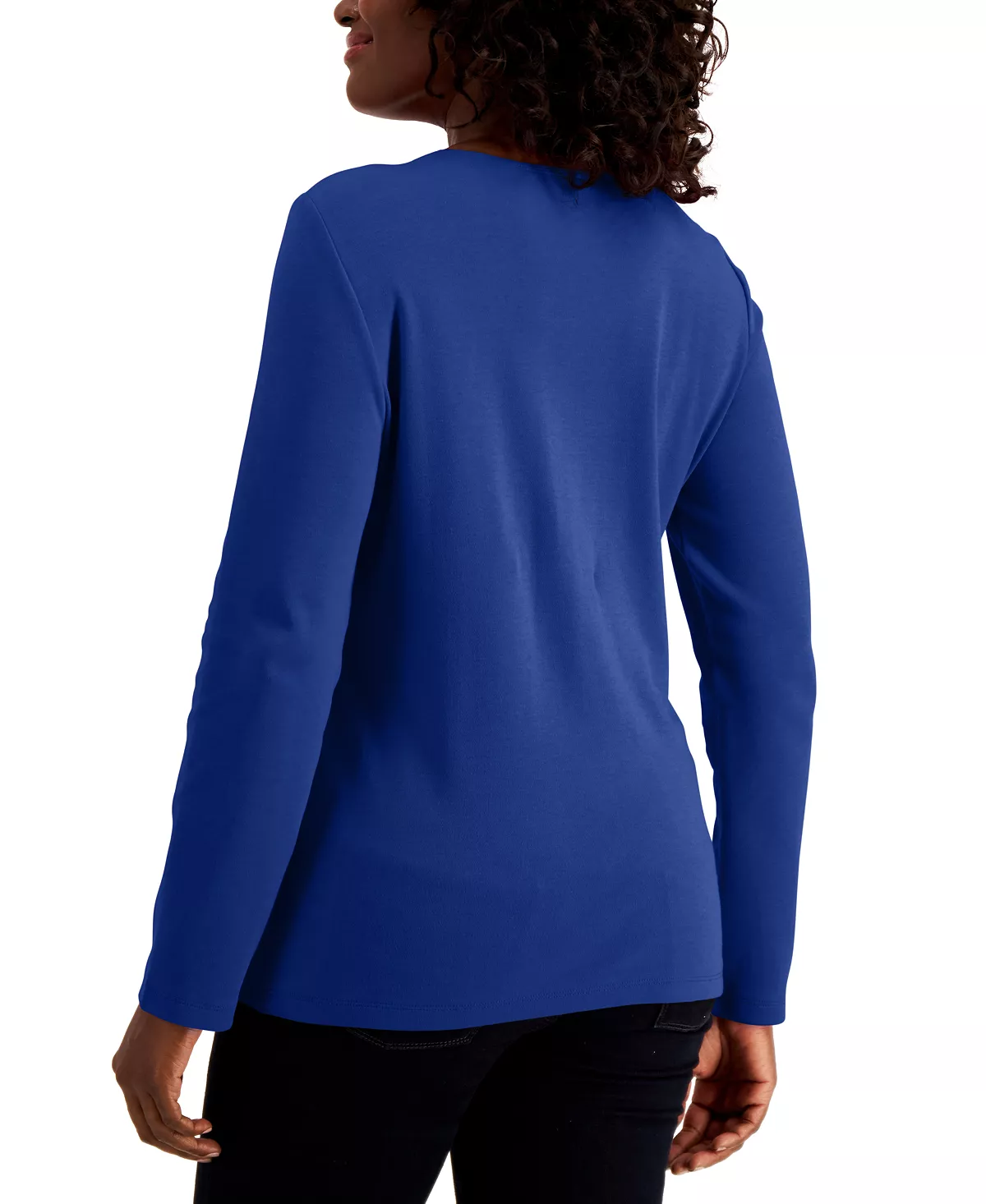 Karen Scott Long Sleeve Cotton Scoop-Neckline Top, Created For Macy's 3 Karen Scott Long Sleeve Cotton Scoop-Neckline Top, Created For Macy's - Image 3