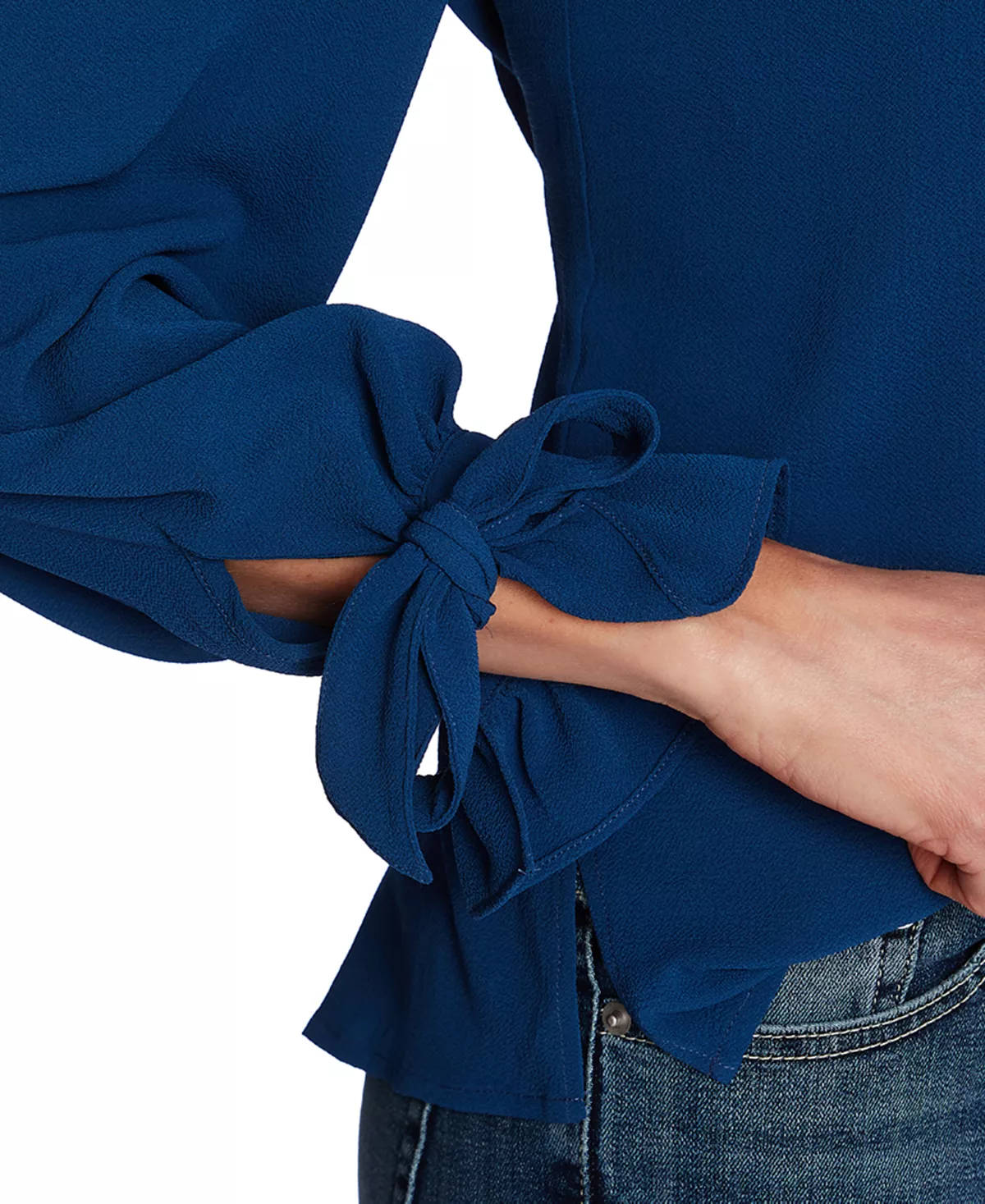 CeCe Women's Solid Long Sleeve V-Neck Tie-Cuff Blouse - Image 4