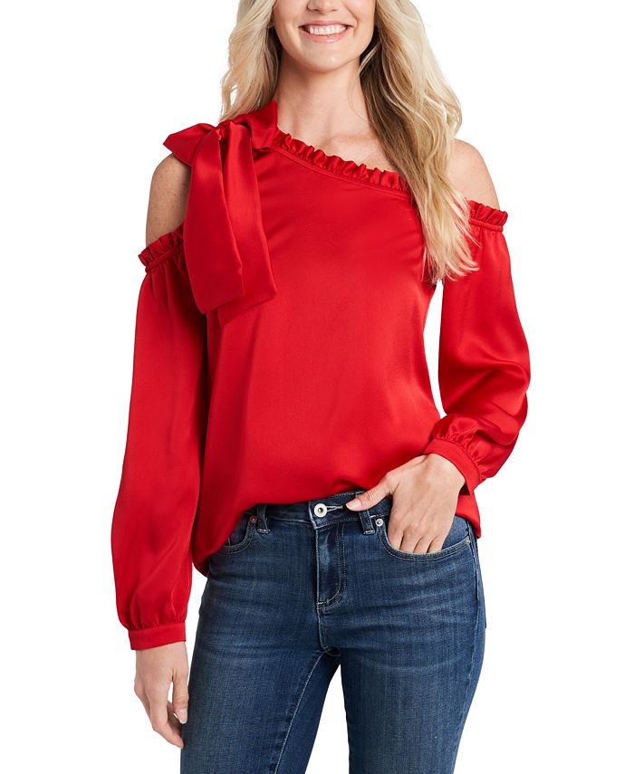 Womne's Ruffled One-Shoulder Long Sleeve Bow Blouse CeCe Womne's Ruffled One-Shoulder Long Sleeve Bow Blouse -CeCe cloth-shop