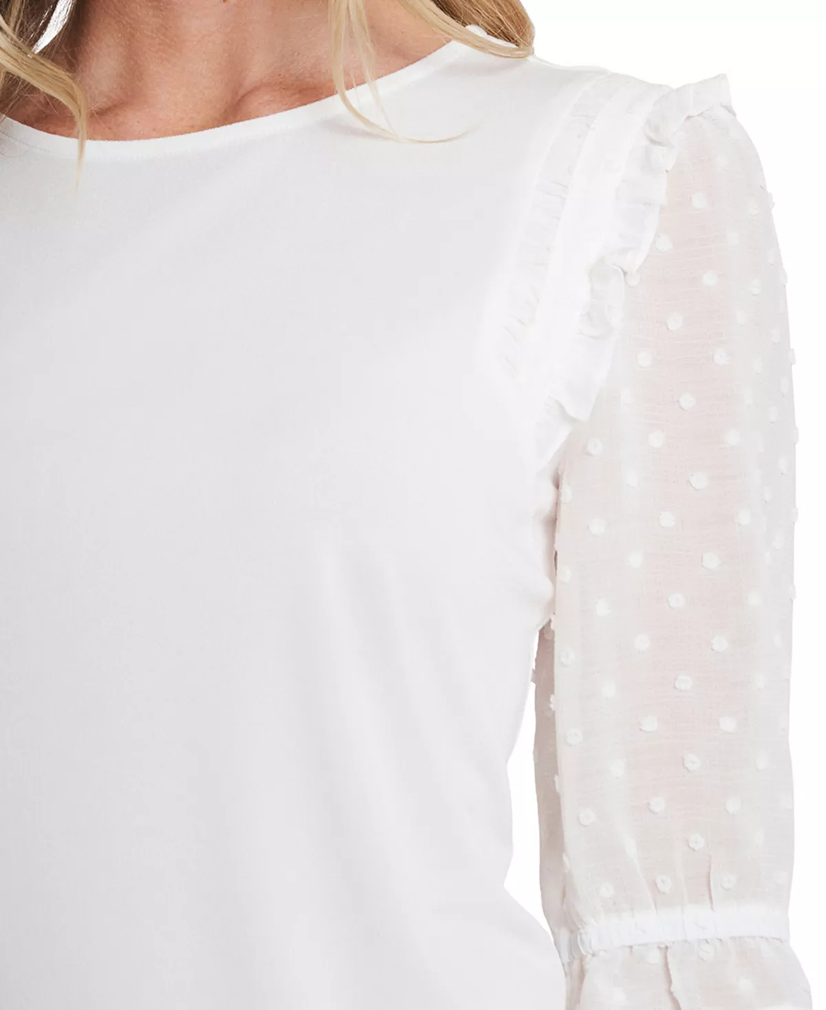 Women's Ruffle Mixed-Media Elbow Sleeve Blouse CeCe Women's Ruffle Mixed-Media Elbow Sleeve Blouse -CeCe cloth-shop