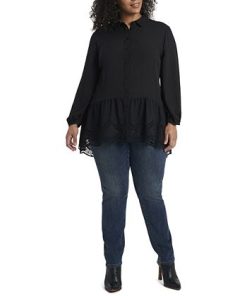 Vince Camuto Women's Plus Size Long Sleeve Peplum Tunic With Lace -CeCe cloth-shop 18403997 fpx