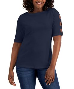 Karen Scott Cotton Cutout-Sleeve Top, Created For Macy's