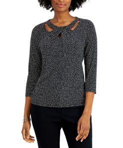 Kasper Printed Twist-Neck Top