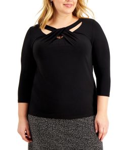 Kasper Plus Size Twist-Neck Top
