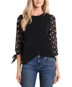CeCe Women's Puff-Sleeve Elbow Tie Sleeve Knit Top