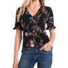 CeCe Women's Ruffled Floral-Print Short Sleeve Blouse
