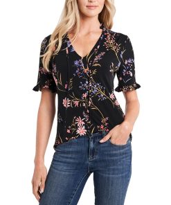 CeCe Women's Ruffled Floral-Print Short Sleeve Blouse