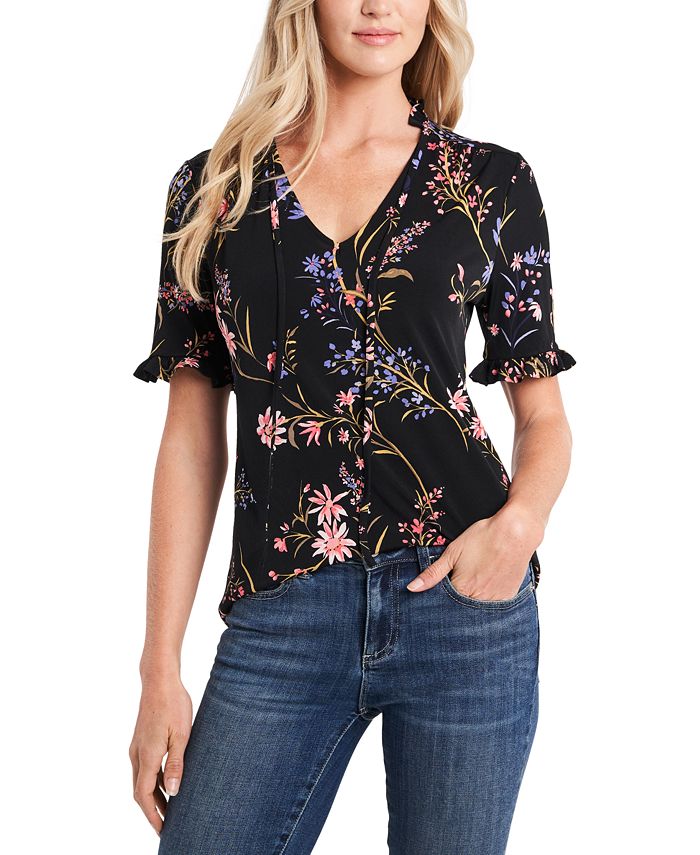 Women's Ruffled Floral-Print Short Sleeve Blouse CeCe Women's Ruffled Floral-Print Short Sleeve Blouse -CeCe cloth-shop