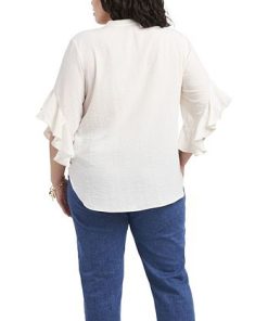 Vince Camuto Plus Size Ruffle Sleeve Henley Blouse -CeCe cloth-shop 18933595 fpx