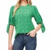 CeCe Women's Printed Tie-Sleeve Elbow Sleeve Blouse