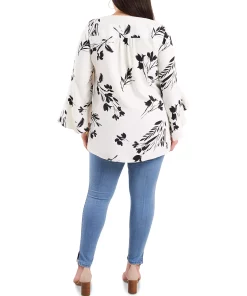 Vince Camuto Plus Size Flutter Sleeve Floral Whisps V-Neck Tunic -CeCe cloth-shop 19008591 fpx