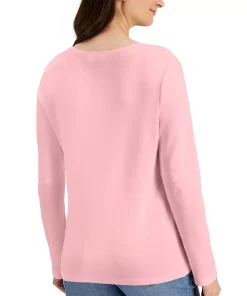 Karen Scott Long Sleeve Cotton Scoop-Neckline Top, Created For Macy's 10 Karen Scott Long Sleeve Cotton Scoop-Neckline Top, Created For Macy's -CeCe cloth-shop 19036868 fpx