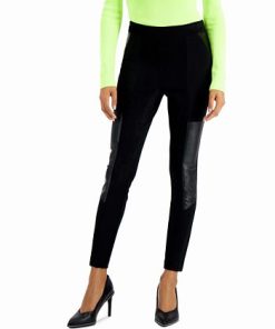 Bar III Faux-Leather-Patch Leggings, Created For Macy's -CeCe cloth-shop 19284106 fpx
