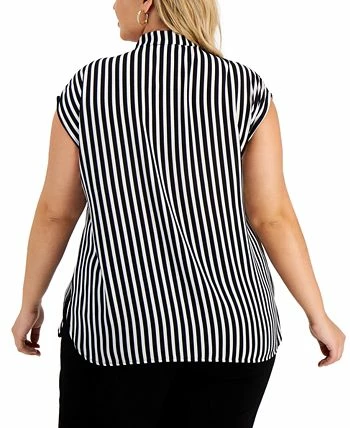 Bar III Trendy Plus Size Tie-Neck Striped Top, Created For Macy's - Image 2