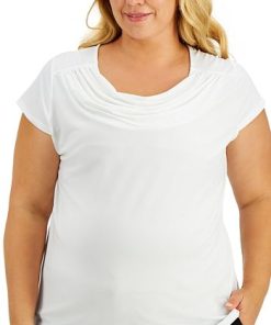 Kasper Plus Size Cap-Sleeve Cowlneck Top -CeCe cloth-shop 19537401 fpx