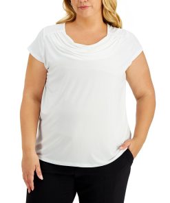 Kasper Plus Size Cap-Sleeve Cowlneck Top