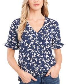 CeCe Women's Daisy Dots Ruffled Sleeve Top
