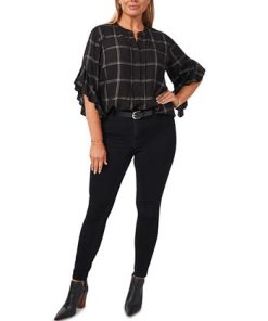 Vince Camuto Plus Size Windowpane-Print Top -CeCe cloth-shop 19563297 fpx