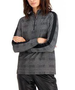Anne Klein Zip-Up Pullover Plaid Top