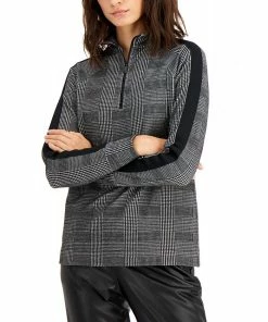 Anne Klein Zip-Up Pullover Plaid Top