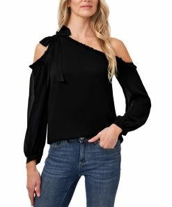 CeCe Ruffled Asymmetric Cold-Shoulder Top