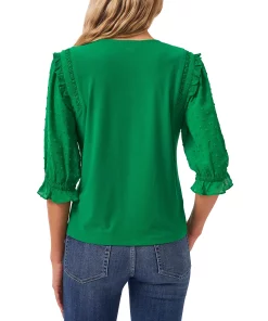 CeCe Women's Ruffle Mixed-Media Elbow Sleeve Blouse 4 CeCe Women's Ruffle Mixed-Media Elbow Sleeve Blouse -CeCe cloth-shop 19587963 fpx