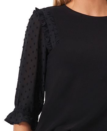 Women's Ruffle Mixed-Media Elbow Sleeve Blouse CeCe Women's Ruffle Mixed-Media Elbow Sleeve Blouse -CeCe cloth-shop