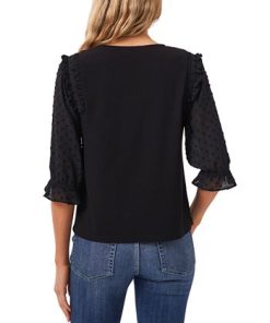 CeCe Women's Ruffle Mixed-Media Elbow Sleeve Blouse 2 CeCe Women's Ruffle Mixed-Media Elbow Sleeve Blouse -CeCe cloth-shop 19587975 fpx