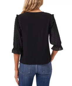 CeCe Women's Ruffle Mixed-Media Elbow Sleeve Blouse 5 CeCe Women's Ruffle Mixed-Media Elbow Sleeve Blouse -CeCe cloth-shop 19587975 fpx