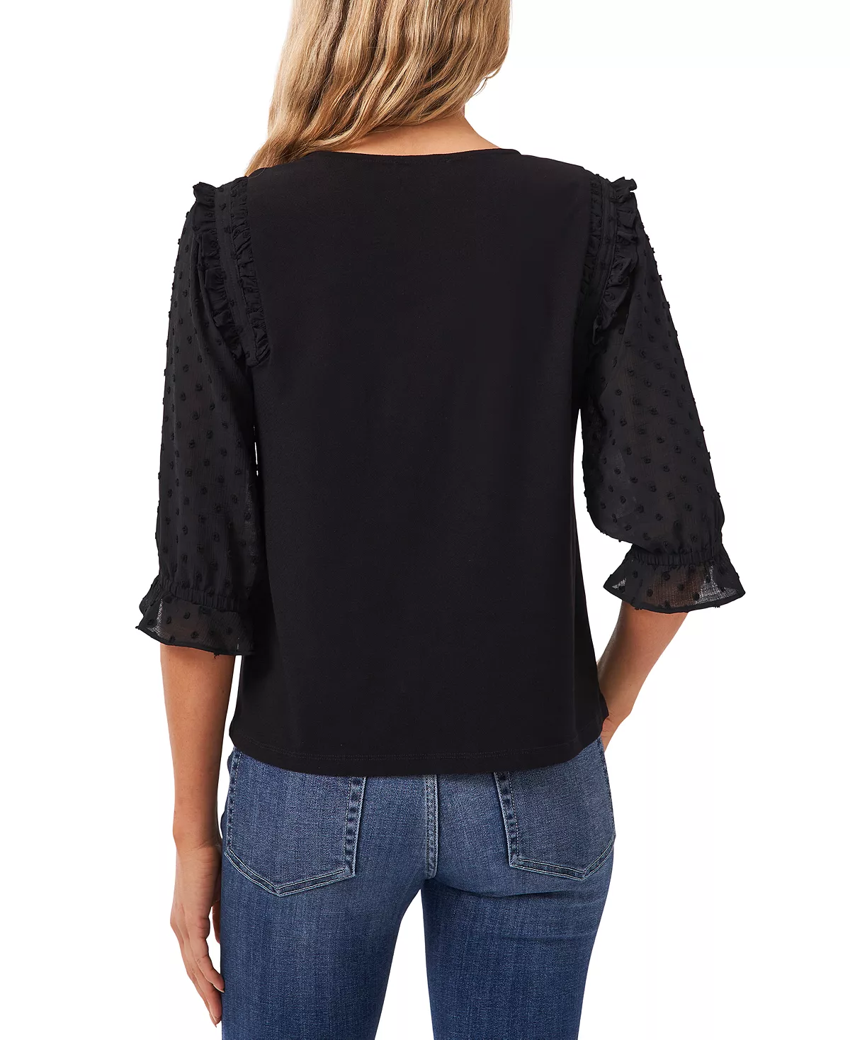 Women's Ruffle Mixed-Media Elbow Sleeve Blouse CeCe Women's Ruffle Mixed-Media Elbow Sleeve Blouse -CeCe cloth-shop
