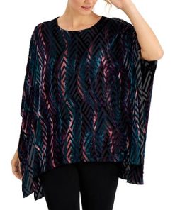 Kasper Printed Burnout Velvet Kaftan Top -CeCe cloth-shop 19654877 fpx