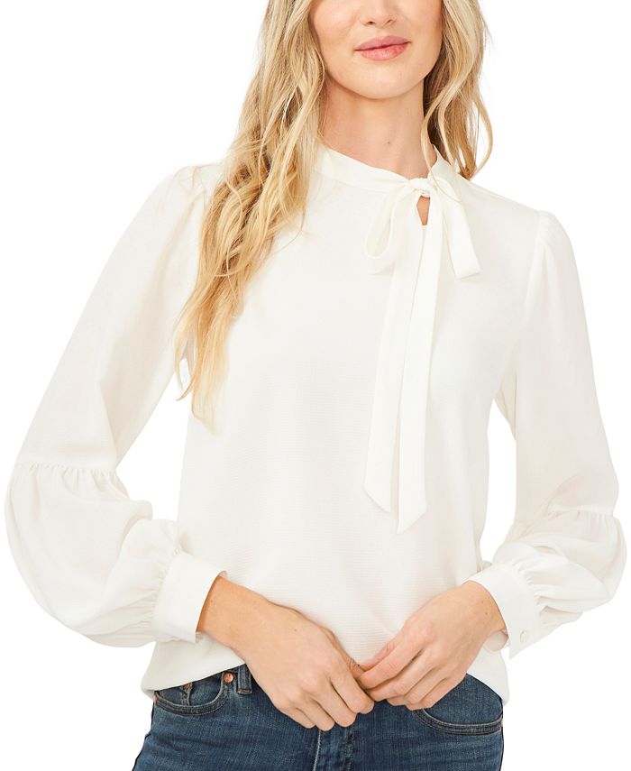 Women's Solid Long Sleeve Tie-Neck Puff-Sleeve Blouse CeCe Women's Solid Long Sleeve Tie-Neck Puff-Sleeve Blouse -CeCe cloth-shop