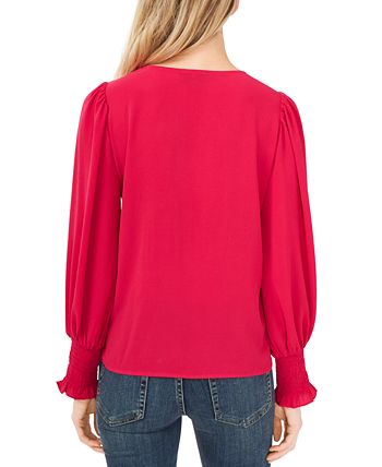CeCe Women's Solid Smocked-Cuff V-Neck Charmeuse Blouse 2 CeCe Women's Solid Smocked-Cuff V-Neck Charmeuse Blouse - Image 2