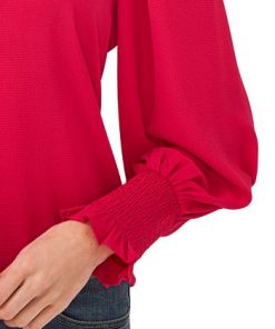 CeCe Women's Solid Smocked-Cuff V-Neck Charmeuse Blouse 11 CeCe Women's Solid Smocked-Cuff V-Neck Charmeuse Blouse -CeCe cloth-shop 19850284 fpx