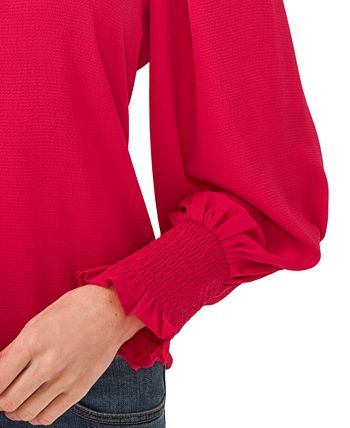 CeCe Women's Solid Smocked-Cuff V-Neck Charmeuse Blouse 3 CeCe Women's Solid Smocked-Cuff V-Neck Charmeuse Blouse - Image 3