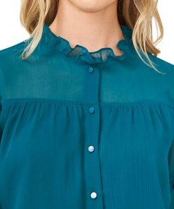 CeCe Women's Solid Ruffled-Sleeve Button-Down Blouse -CeCe cloth-shop 19850365 fpx