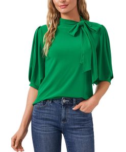 CeCe Women's Puff-Sleeve Bow-Neck Elbow Sleeve Top